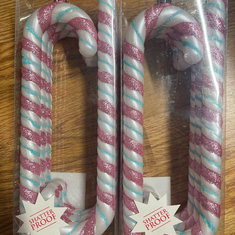 Set of 2 (6 packs) Hobby Lobby Pink and White Candy Cane Ornaments